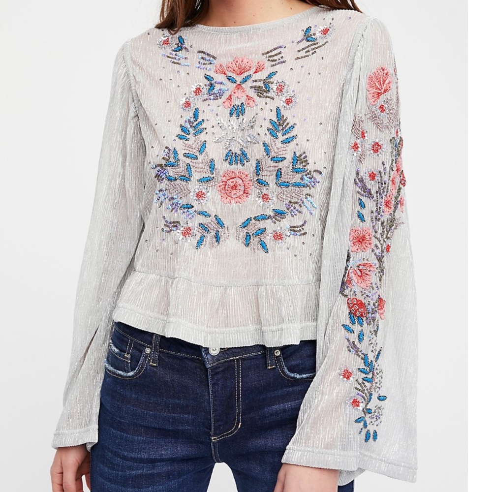 Free People embellished metallic top, Size S